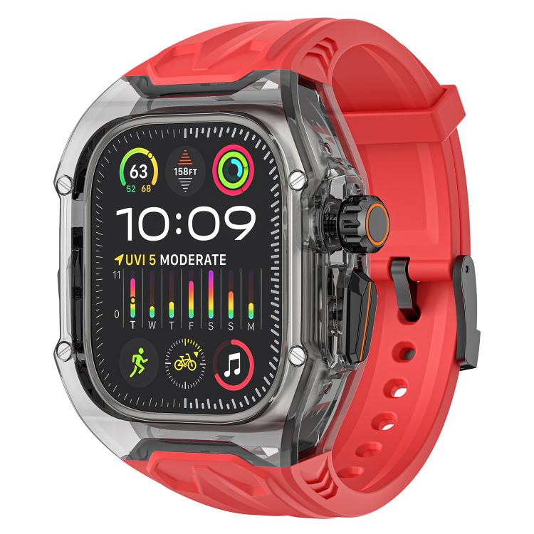 For Apple Watch 46mm / 45mm / 44mm / 42mm Kalebol Glacier Integrated Transparent Silicone Strap(Red Transparent Black) by Kalebol