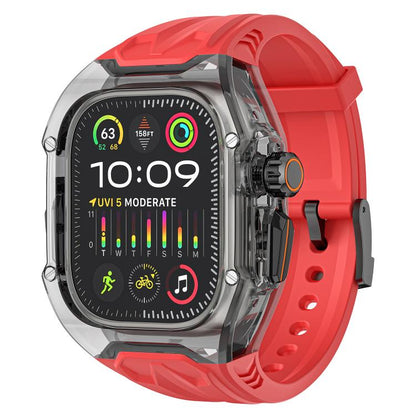 For Apple Watch 46mm / 45mm / 44mm / 42mm Kalebol Glacier Integrated Transparent Silicone Strap(Red Transparent Black) by Kalebol