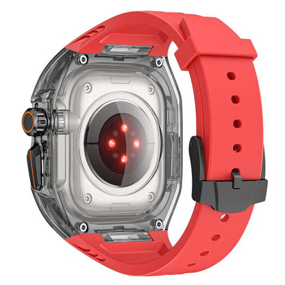 For Apple Watch 46mm / 45mm / 44mm / 42mm Kalebol Glacier Integrated Transparent Silicone Strap(Red Transparent Black) by Kalebol
