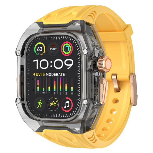For Apple Watch 42mm / 41mm / 40mm / 38mm Kalebol Glacier Integrated Transparent Silicone Strap(Yellow Transparent Black) by Kalebol