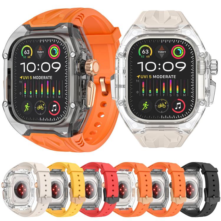 For Apple Watch 46mm / 45mm / 44mm / 42mm Kalebol Glacier Integrated Transparent Silicone Strap(Orange Transparent Black) by Kalebol