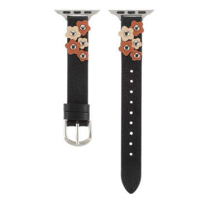 For Apple Watch 42mm / 41mm / 40mm / 38mm Kalebol Studded Flower Leather Strap(Black) by Kalebol