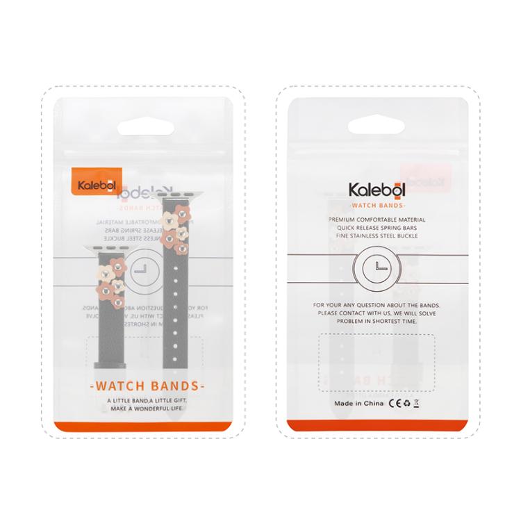 For Apple Watch 46mm / 49mm / 45mm / 44mm Kalebol Studded Flower Leather Strap(Milk Apricot) by Kalebol