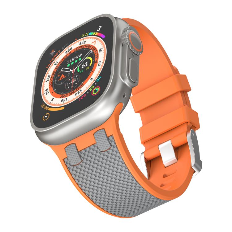 For Apple Watch 46mm / 49mm / 45mm / 44mm Kalebol Farmhouse Oak Silicone Strap(Orange + Grey) by Kalebol