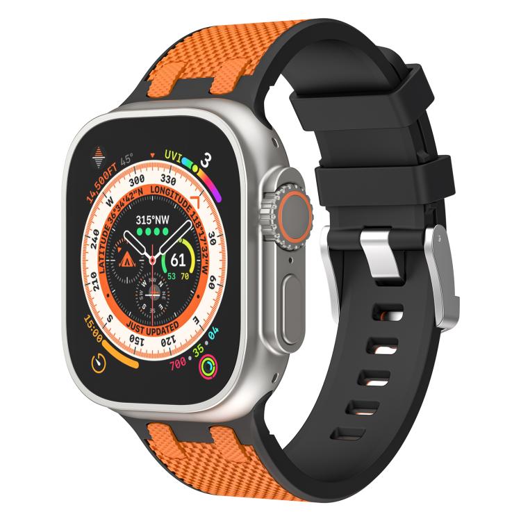For Apple Watch 46mm / 49mm / 45mm / 44mm Kalebol Farmhouse Oak Silicone Strap(Black + Orange) by Kalebol