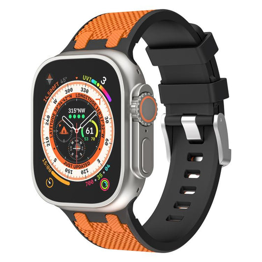 For Apple Watch 46mm / 49mm / 45mm / 44mm Kalebol Farmhouse Oak Silicone Strap(Black + Orange) by Kalebol