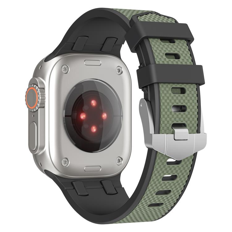 For Apple Watch 46mm / 49mm / 45mm / 44mm Kalebol Farmhouse Oak Silicone Strap(Black + Army Green) by Kalebol