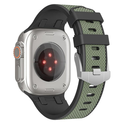 For Apple Watch 46mm / 49mm / 45mm / 44mm Kalebol Farmhouse Oak Silicone Strap(Black + Army Green) by Kalebol