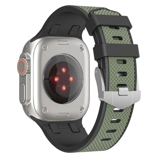For Apple Watch 46mm / 49mm / 45mm / 44mm Kalebol Farmhouse Oak Silicone Strap(Black + Army Green) by Kalebol