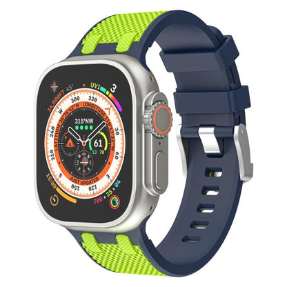 For Apple Watch 46mm / 49mm / 45mm / 44mm Kalebol Farmhouse Oak Silicone Strap(Blue + Lime Green) by Kalebol