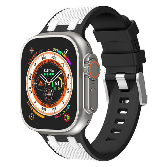 For Apple Watch 42mm / 41mm / 40mm / 38mm Kalebol Farmhouse Oak Silicone Strap(Black + White) by Kalebol