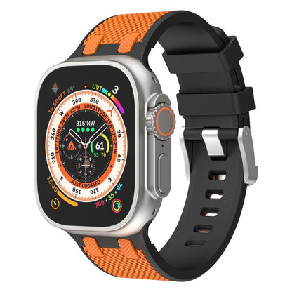 For Apple Watch 42mm / 41mm / 40mm / 38mm Kalebol Farmhouse Oak Silicone Strap(Black + Orange) by Kalebol