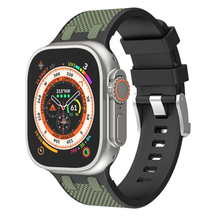 For Apple Watch 42mm / 41mm / 40mm / 38mm Kalebol Farmhouse Oak Silicone Strap(Black + Army Green) by Kalebol