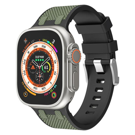 For Apple Watch 42mm / 41mm / 40mm / 38mm Kalebol Farmhouse Oak Silicone Strap(Black + Army Green) by Kalebol