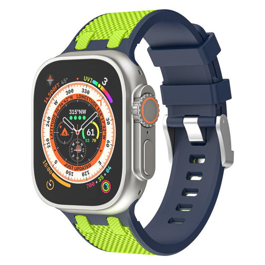 For Apple Watch 42mm / 41mm / 40mm / 38mm Kalebol Farmhouse Oak Silicone Strap(Blue + Lime Green) by Kalebol