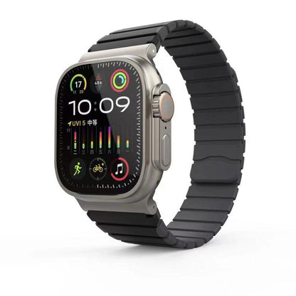 For Apple Watch 46mm / 49mm / 45mm / 44mm Kalebol Magnetic Silicone Strap(Black Grey) by Kalebol