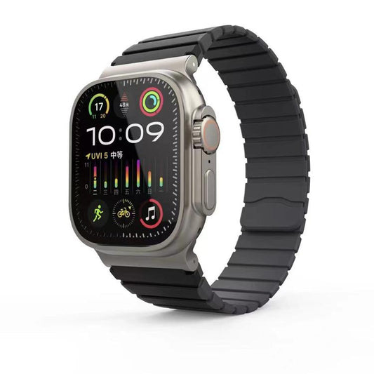 For Apple Watch 46mm / 49mm / 45mm / 44mm Kalebol Magnetic Silicone Strap(Black Grey) by Kalebol