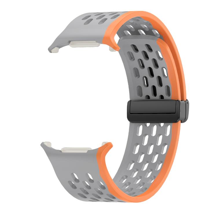 For Samsung Galaxy Watch Ultra 47mm / Ultra 2025 Kalebol Porous Silicone Magnetic Watch Band(Grey Orange) by Kalebol