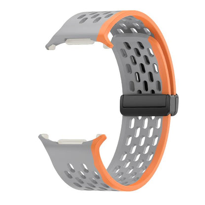 For Samsung Galaxy Watch Ultra 47mm / Ultra 2025 Kalebol Porous Silicone Magnetic Watch Band(Grey Orange) by Kalebol