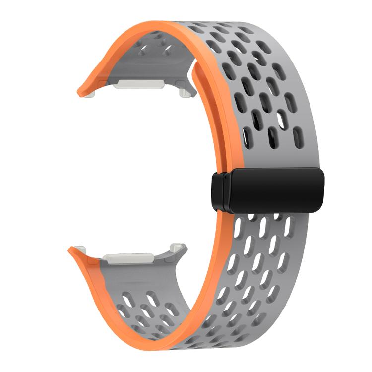 For Samsung Galaxy Watch Ultra 47mm / Ultra 2025 Kalebol Porous Silicone Magnetic Watch Band(Grey Orange) by Kalebol