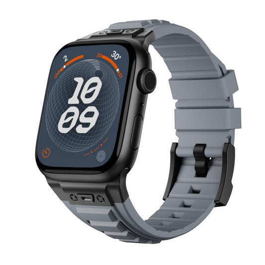 For Apple Watch 46mm / 49mm / 45mm / 44mm Kalebol High Stretch Silicone Armor Watch Band(Black Grey) by Kalebol
