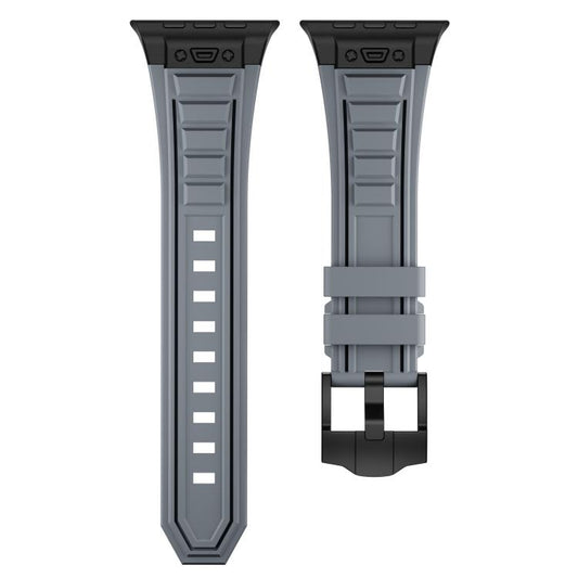 For Apple Watch 46mm / 49mm / 45mm / 44mm Kalebol High Stretch Silicone Armor Watch Band(Black Grey) by Kalebol