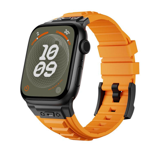 For Apple Watch 46mm / 49mm / 45mm / 44mm Kalebol High Stretch Silicone Armor Watch Band(Black Orange) by Kalebol