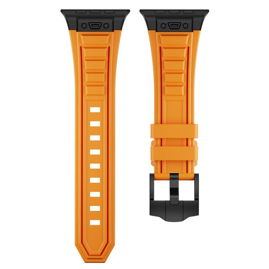 For Apple Watch 46mm / 49mm / 45mm / 44mm Kalebol High Stretch Silicone Armor Watch Band(Black Orange) by Kalebol