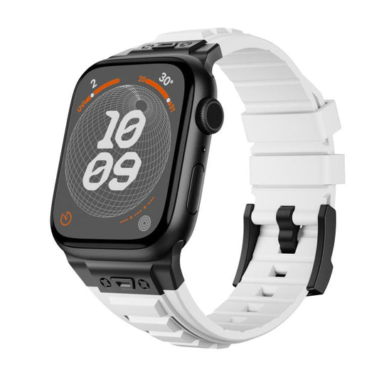 For Apple Watch 46mm / 49mm / 45mm / 44mm Kalebol High Stretch Silicone Armor Watch Band(Black White) by Kalebol