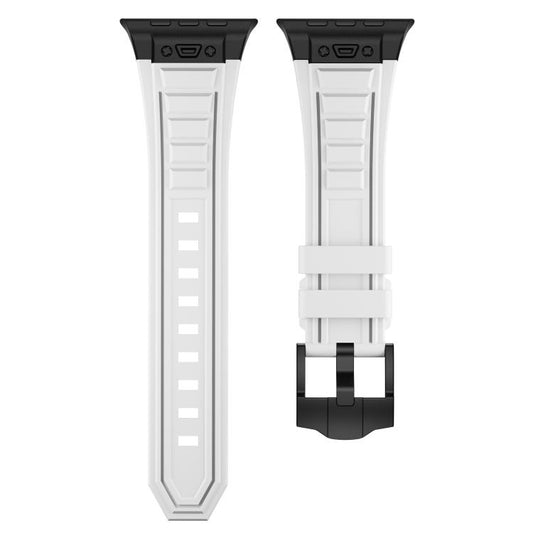 For Apple Watch 46mm / 49mm / 45mm / 44mm Kalebol High Stretch Silicone Armor Watch Band(Black White) by Kalebol