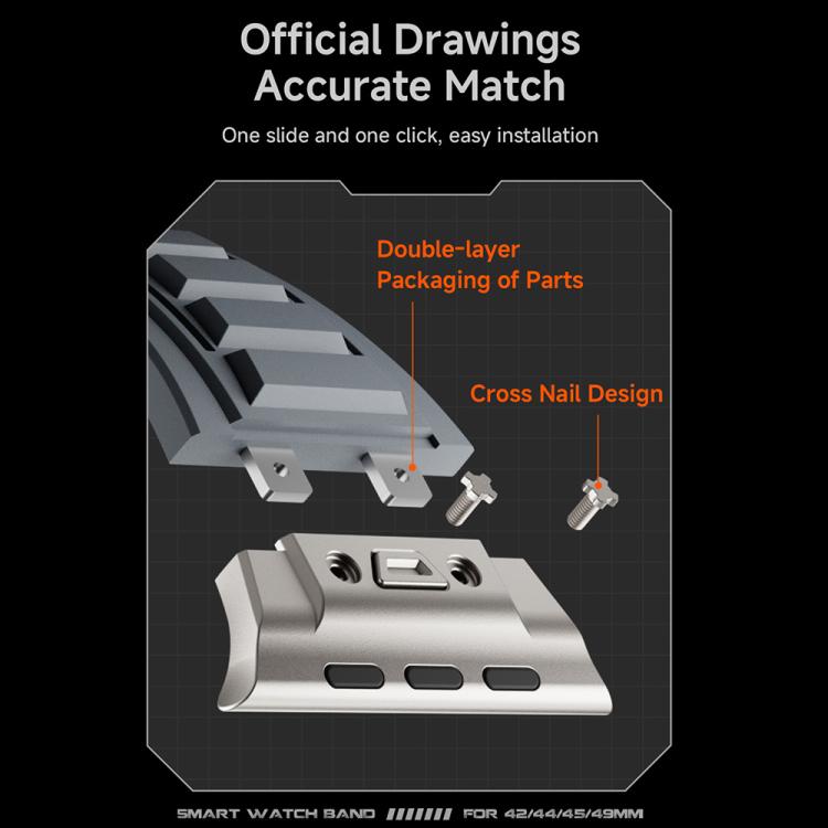 For Apple Watch 46mm / 49mm / 45mm / 44mm Kalebol High Stretch Silicone Armor Watch Band(Black Orange) by Kalebol