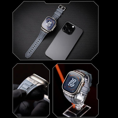 For Apple Watch 46mm / 49mm / 45mm / 44mm Kalebol High Stretch Silicone Armor Watch Band(Black Grey) by Kalebol