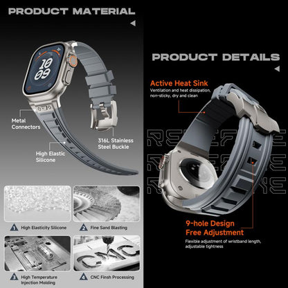 For Apple Watch 46mm / 49mm / 45mm / 44mm Kalebol High Stretch Silicone Armor Watch Band(Black Orange) by Kalebol