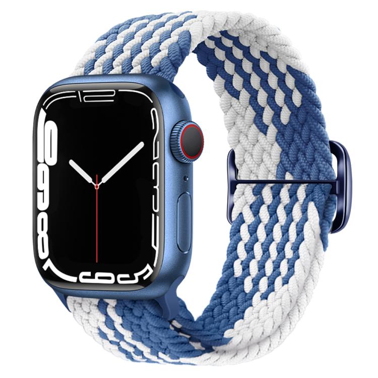 For Apple Watch 46mm / 49mm / 45mm / 44mm Kalebol Eight Buckle Nylon Braided Watch Band(Blue White) by Kalebol