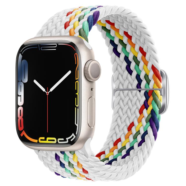For Apple Watch 46mm / 49mm / 45mm / 44mm Kalebol Eight Buckle Nylon Braided Watch Band(White Rainbow) by Kalebol