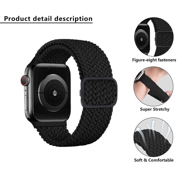 For Apple Watch 42mm / 41mm / 40mm / 38mm Kalebol Eight Buckle Nylon Braided Watch Band(Black Red) by Kalebol