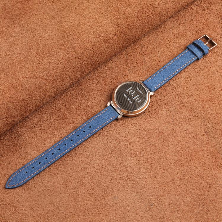 For Garmin Lily 2 14mm Kalebol Linen Leather Watch Strap(Dark Blue) by Kalebol