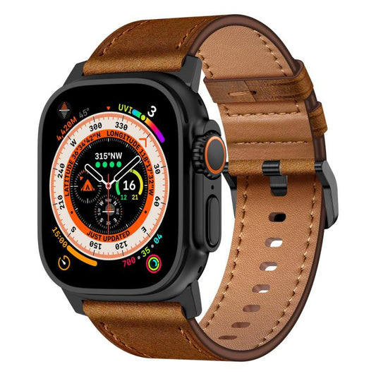 For Apple Watch 46mm / 49mm / 45mm / 44mm Kalebol Genuine Leather Watch Band(Black Red Brown) by Kalebol