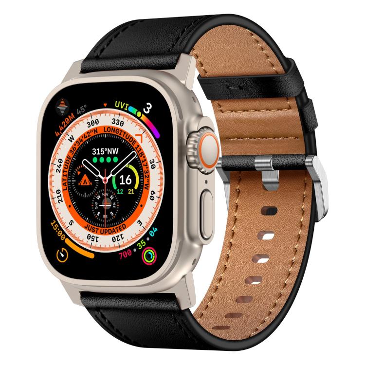For Apple Watch 46mm / 49mm / 45mm / 44mm Kalebol Genuine Leather Watch Band(Titanium Black) by Kalebol