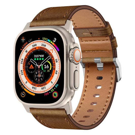 For Apple Watch 46mm / 49mm / 45mm / 44mm Kalebol Genuine Leather Watch Band(Titanium Dark Brown) by Kalebol