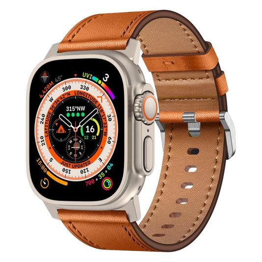 For Apple Watch 46mm / 49mm / 45mm / 44mm Kalebol Genuine Leather Watch Band(Titanium Brown) by Kalebol