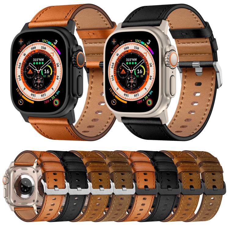 For Apple Watch 46mm / 49mm / 45mm / 44mm Kalebol Genuine Leather Watch Band(Black Red Brown) by Kalebol