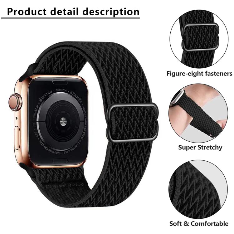 For Apple Watch 42mm / 41mm / 40mm / 38mm Kalebol Eight Buckle Wavy Braided Nylon Watch Band(Black) by Kalebol