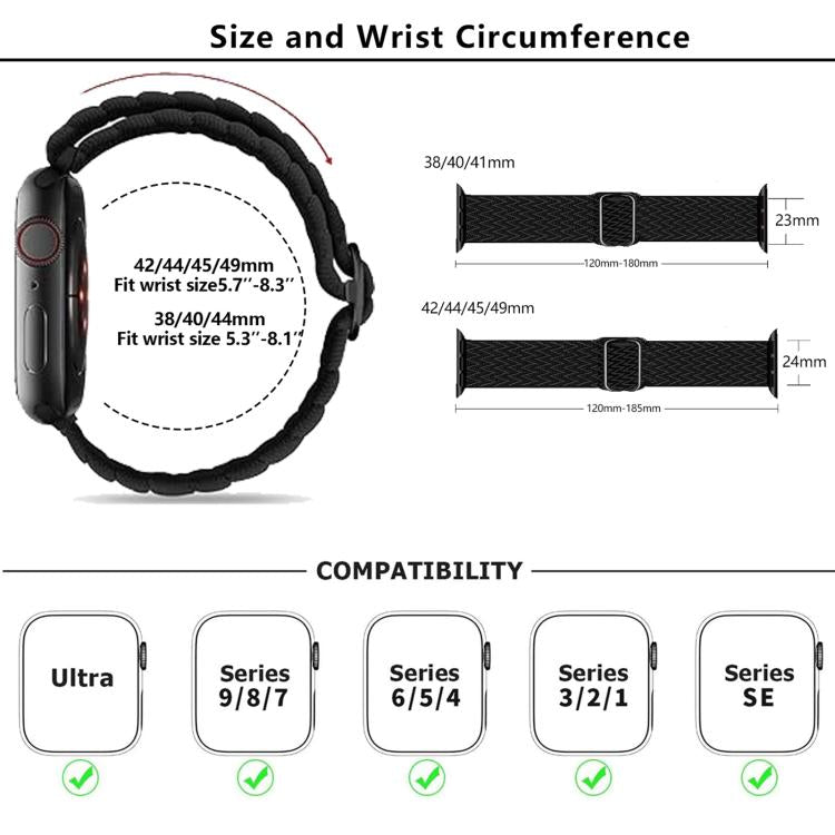 For Apple Watch 42mm / 41mm / 40mm / 38mm Kalebol Eight Buckle Wavy Braided Nylon Watch Band(Black) by Kalebol