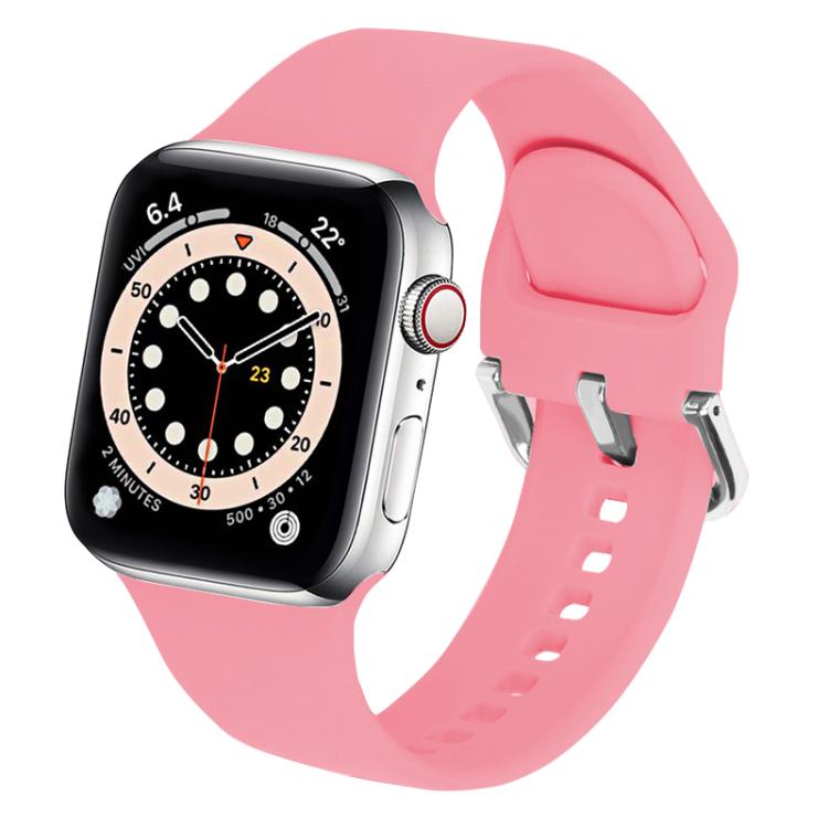 For Apple Watch 46mm / 49mm / 45mm / 44mm Kalebol Metal Pin Buckle Silicone Watch Band(Bright Pink) by Kalebol