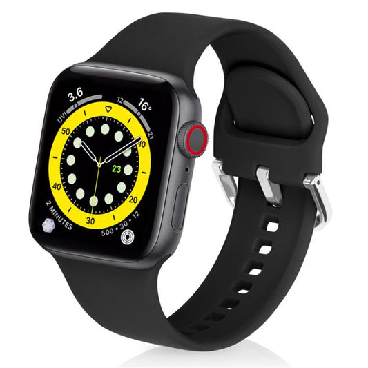 For Apple Watch 42mm / 41mm / 40mm / 38mm Kalebol Metal Pin Buckle Silicone Watch Band(Black) by Kalebol