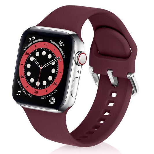 For Apple Watch 42mm / 41mm / 40mm / 38mm Kalebol Metal Pin Buckle Silicone Watch Band(Wine Red) by Kalebol