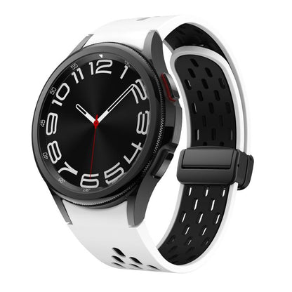 For Samsung Galaxy Watch 4 / 5 / 6 Kalebol Two-color Mesh Magnetic Black Buckle Silicone Strap(White Black) by Kalebol
