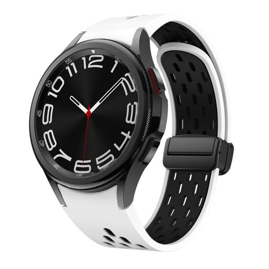 For Samsung Galaxy Watch 4 / 5 / 6 Kalebol Two-color Mesh Magnetic Black Buckle Silicone Strap(White Black) by Kalebol