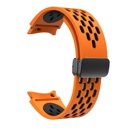For Samsung Galaxy Watch 4 / 5 / 6 Kalebol Two-color Mesh Magnetic Black Buckle Silicone Strap(Orange Black) by Kalebol